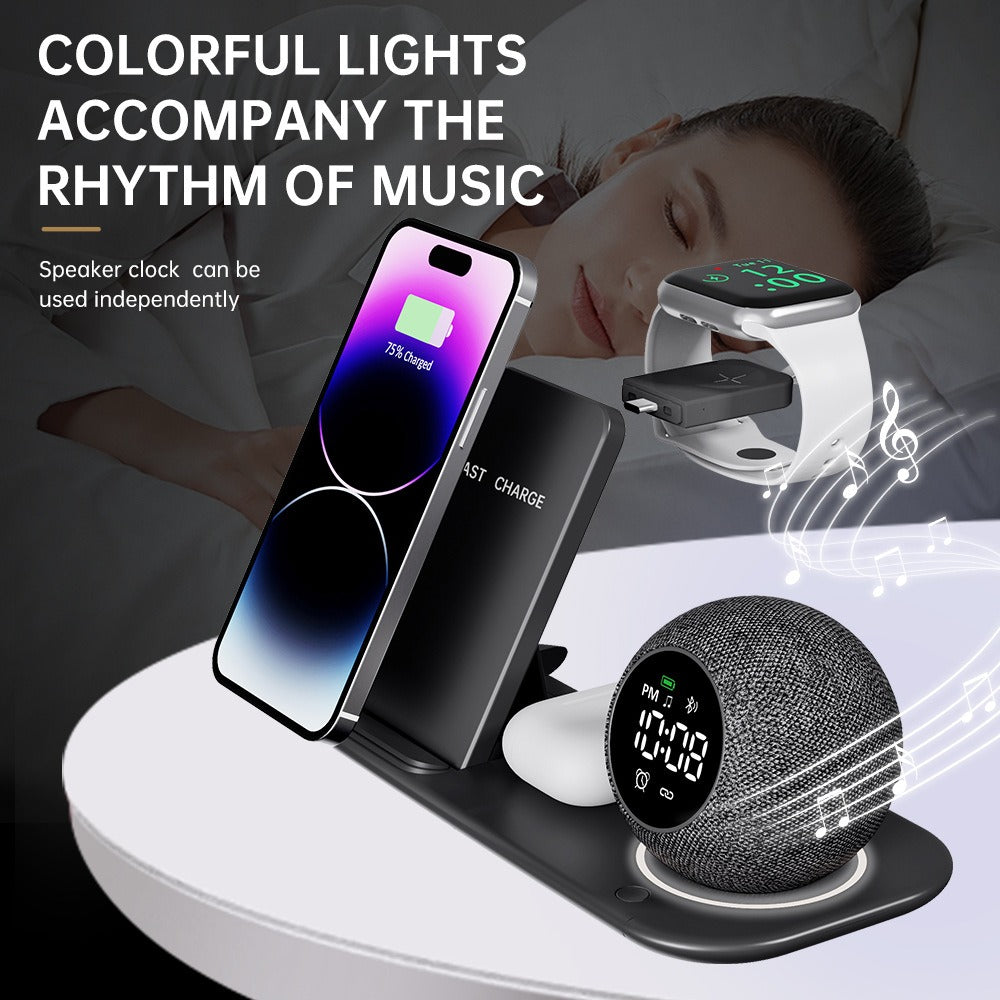 Six in one mobile phone watch headphones wireless charging clock alarm Bluetooth speaker night light