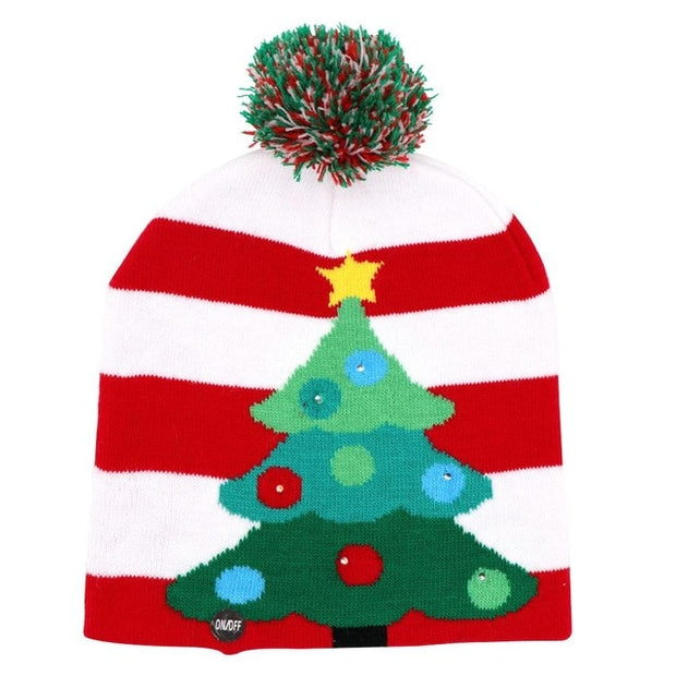 OurWarm Led Light Cotton Christmas Hat Knit Up Beanie Hat Kids Adult Children Cap Christmas Party Decoration New Year Gifts - Memoriex