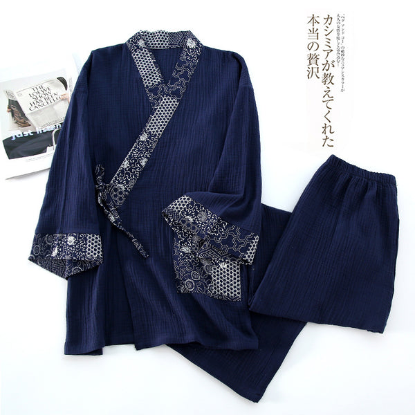 Women's Cotton Double Gauze Pyjama Set, Minimalist Three-Quarter...
