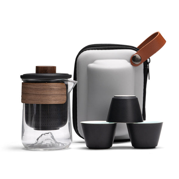 Portable Kung Fu Tea Set with Travel Bag, Porcelain and Glass Brewing...