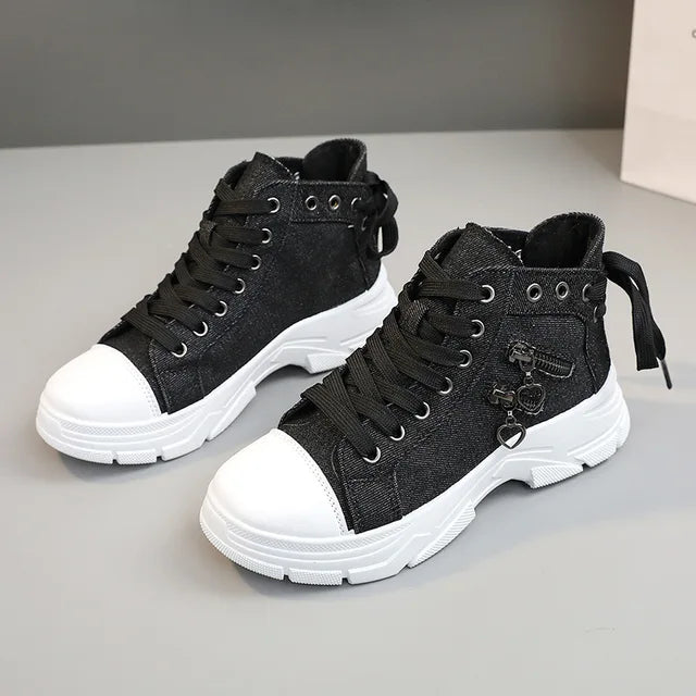 New Canvas High-top Women Shoes Spring Breathable Denim Sneakers Women Summer Thick Bottom Heightening Sports Casual Shoes - Memoriex 