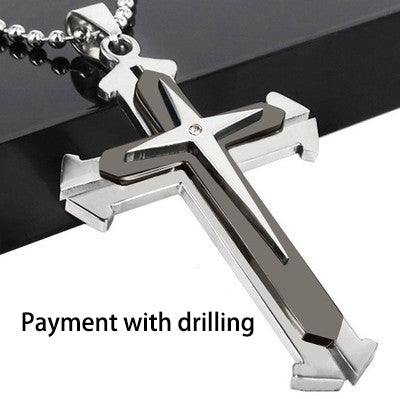 Dark Knight Same Men's Crystal Cross Pendant Silver Gold Black Dominant Pendant Necklace - Memoriex
