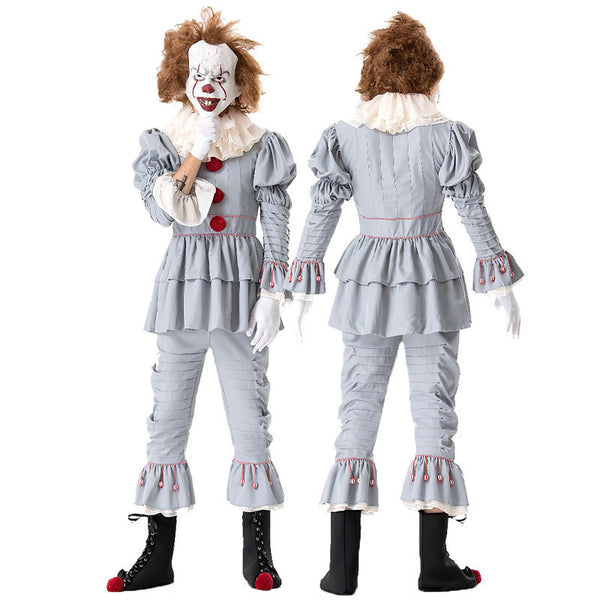 Halloween Horror Clown Costume – Grey Ruffles & Red Accents