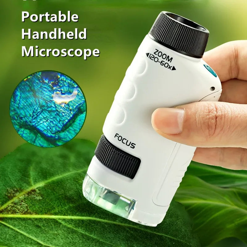 Pocket Microscope Kids Science Toy Kit 60-120x Educational Mini Handheld Microscope with LED Light Outdoor Children Stem Toy - Memoriex 