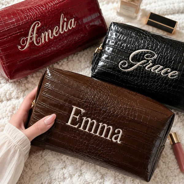Customisable Croc-Effect Makeup Bag – Zip-Up Travel Organiser
