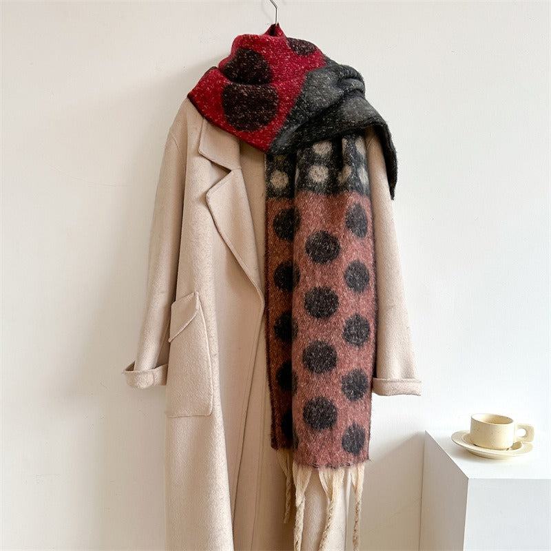 Imitation wool scarf with colorful polka dots, lazy temperament, soft and versatile shawl, thick and warm