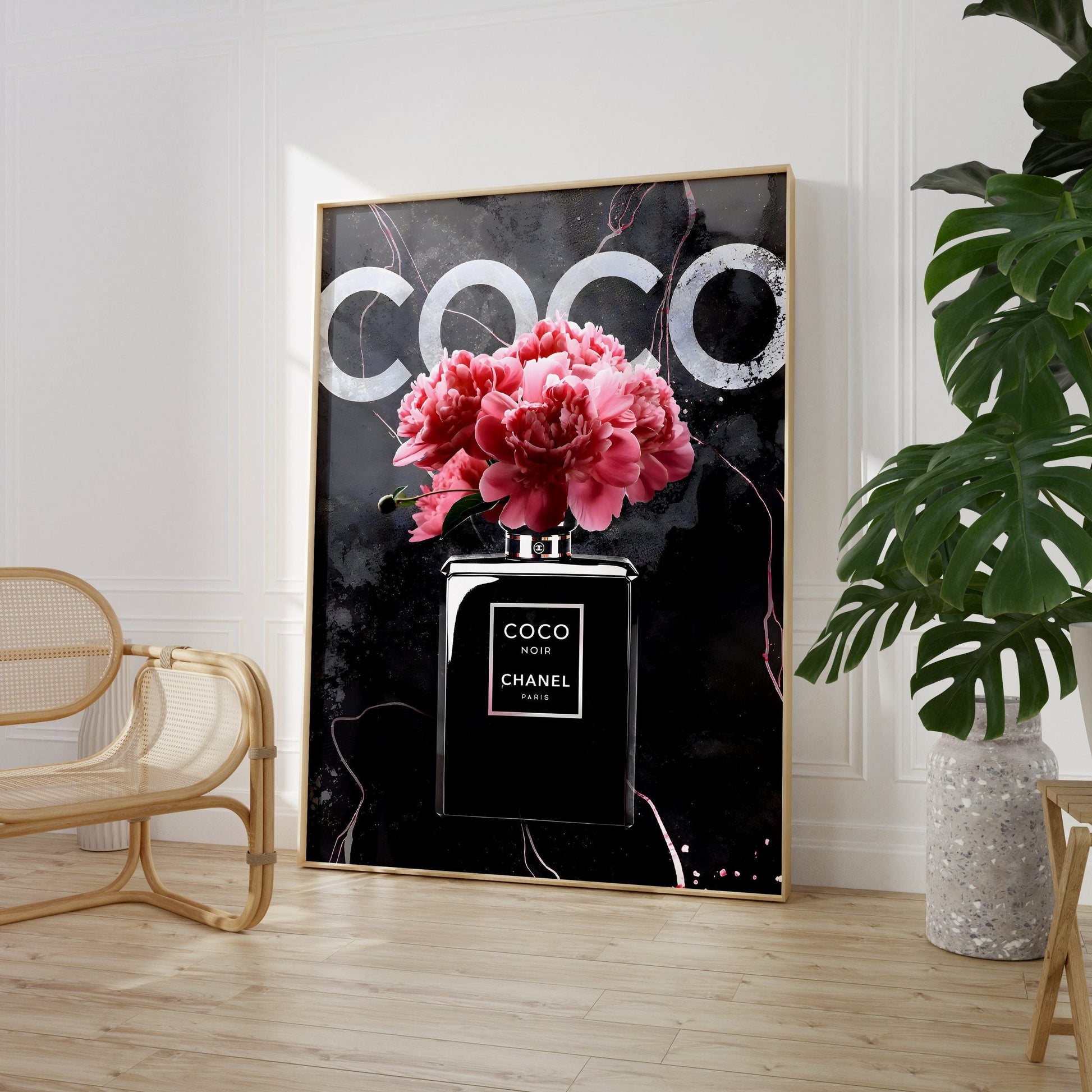 Coco Chanel Poster · Zeitlose Eleganz: Die Blüte des Chanel Noir · Farbenfrohe Verführung · Wand Dekoration · ohne Rahmen-3