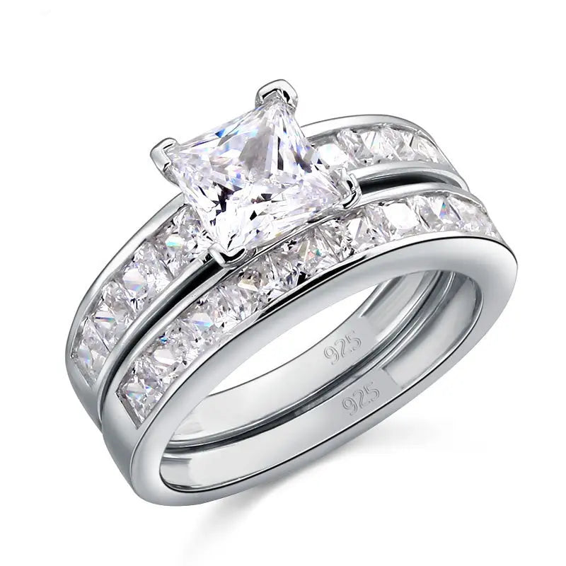 1 Ct Created Diamond 925 Sterling Silver Wedding Engagement Ring Set XFR8020-5