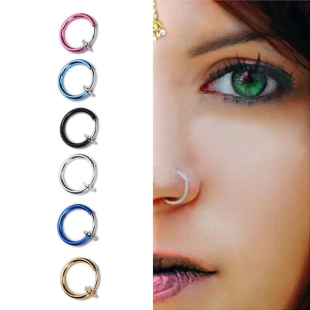 1 Pair 13mm Punk Goth False Hoop Earrings Septum Clip on Boby Nose Lip Ear Fake Piercing Rings Stud - Memoriex 