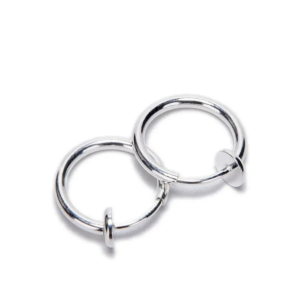1 Pair 13mm Punk Goth False Hoop Earrings Septum Clip on Boby Nose Lip Ear Fake Piercing Rings Stud - Memoriex 