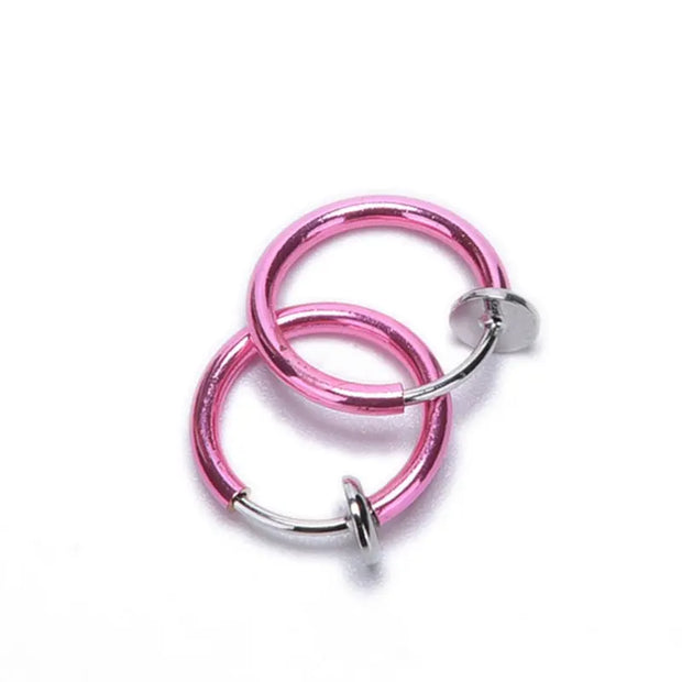 1 Pair 13mm Punk Goth False Hoop Earrings Septum Clip on Boby Nose Lip Ear Fake Piercing Rings Stud - Memoriex 