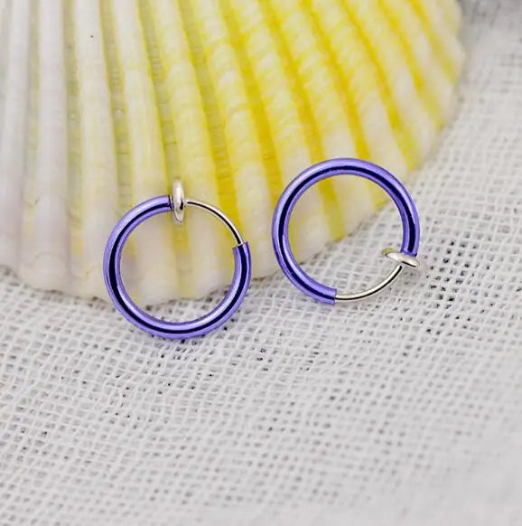 1 Pair 13mm Punk Goth False Hoop Earrings Septum Clip on Boby Nose Lip Ear Fake Piercing Rings Stud - Memoriex 