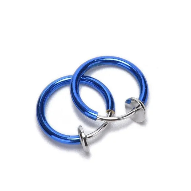 1 Pair 13mm Punk Goth False Hoop Earrings Septum Clip on Boby Nose Lip Ear Fake Piercing Rings Stud - Memoriex 