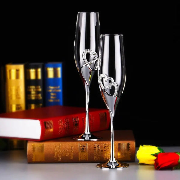 1 Pair Crystal Wedding Toasting Champagne Cups Flutes Glasses Cup Wedding Party Marriage Decoration Bar Tool - Memoriex