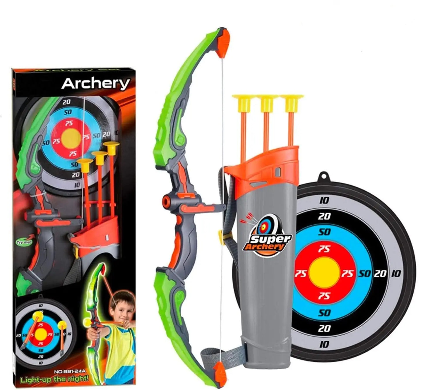 1-piece set of children's archery and target, suction cup toy arrow and barrel, LED luminous children's archery set toy, suitabl - Memoriex 