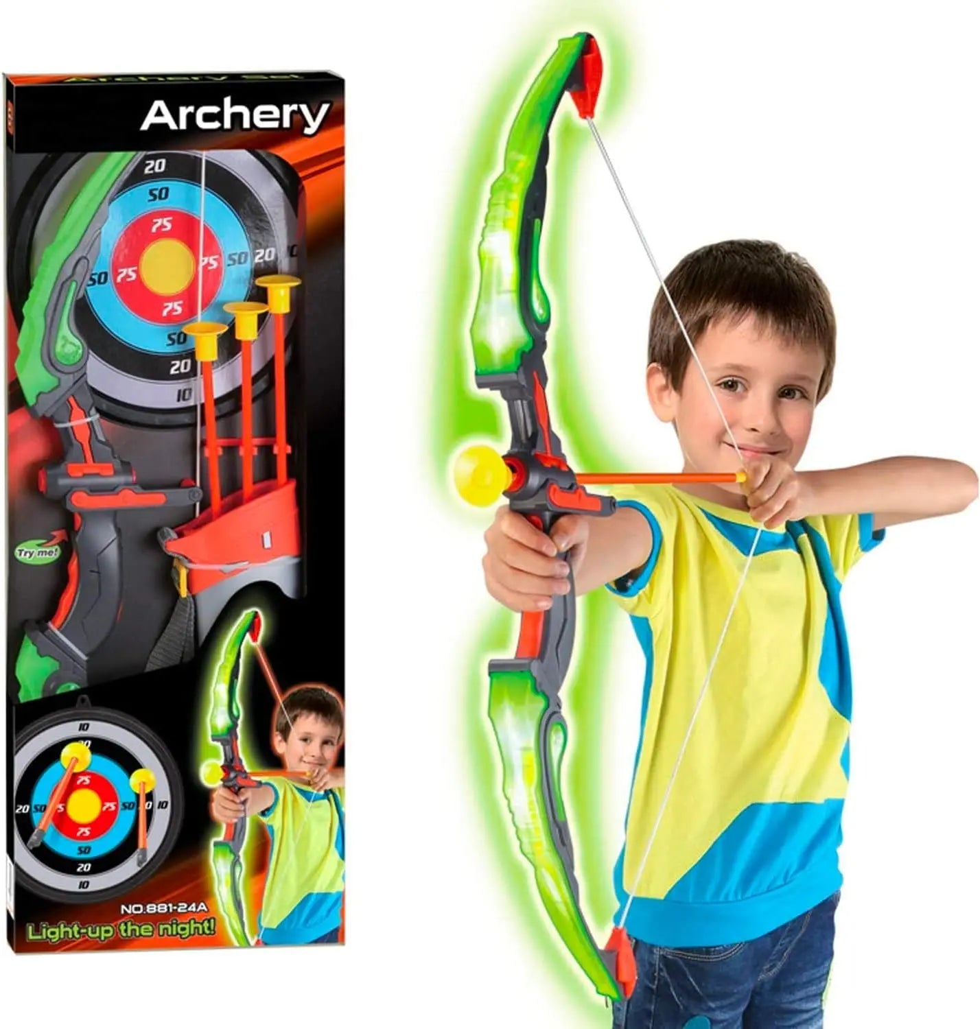 1-piece set of children's archery and target, suction cup toy arrow and barrel, LED luminous children's archery set toy, suitabl - Memoriex 