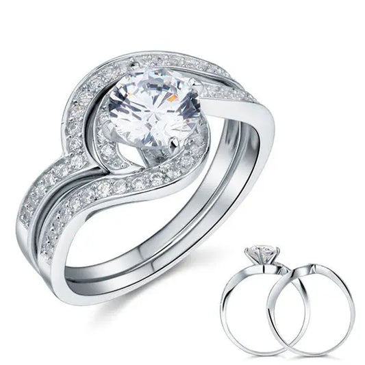 1.25 Carat Created Diamond Bridal Engagement 2-Pcs Sterling 925 Silver Ring Set XFR8036-0