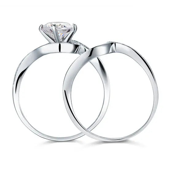 1.25 Carat Created Diamond Bridal Engagement 2-Pcs Sterling 925 Silver Ring Set XFR8036-2