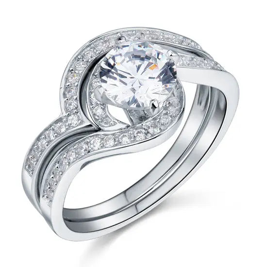 1.25 Carat Created Diamond Bridal Engagement 2-Pcs Sterling 925 Silver Ring Set XFR8036-5