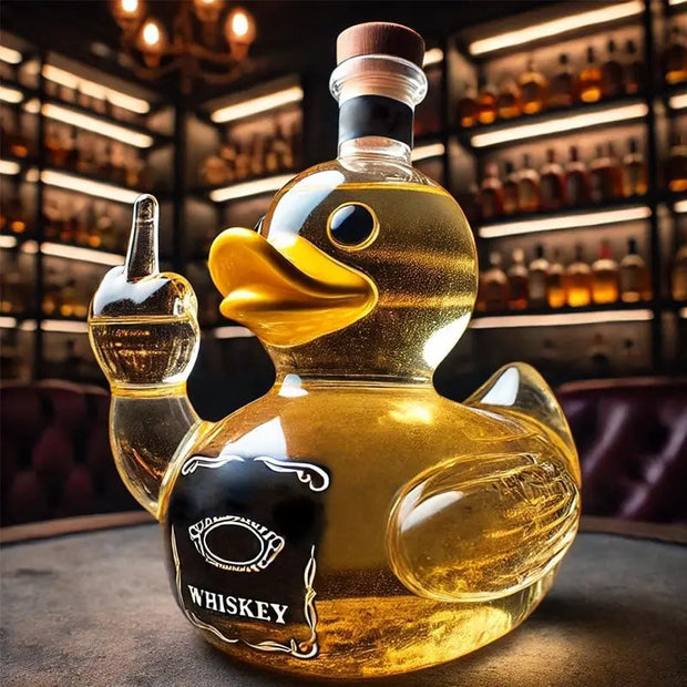 10 Oz Middle Finger Duck Bottle - Funny Whiskey Duck Decanter. Great Prank Decoration for Bar, Office or Home - Memoriex 