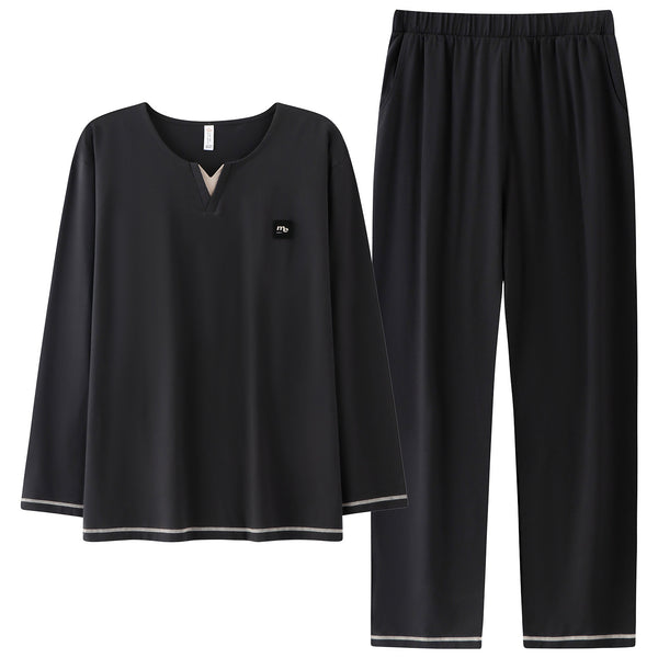 Men's Cotton Lounge Set, Crew Neck Long Sleeve Top and Trousers, Wear-Out Pyjamas in Grey Tones