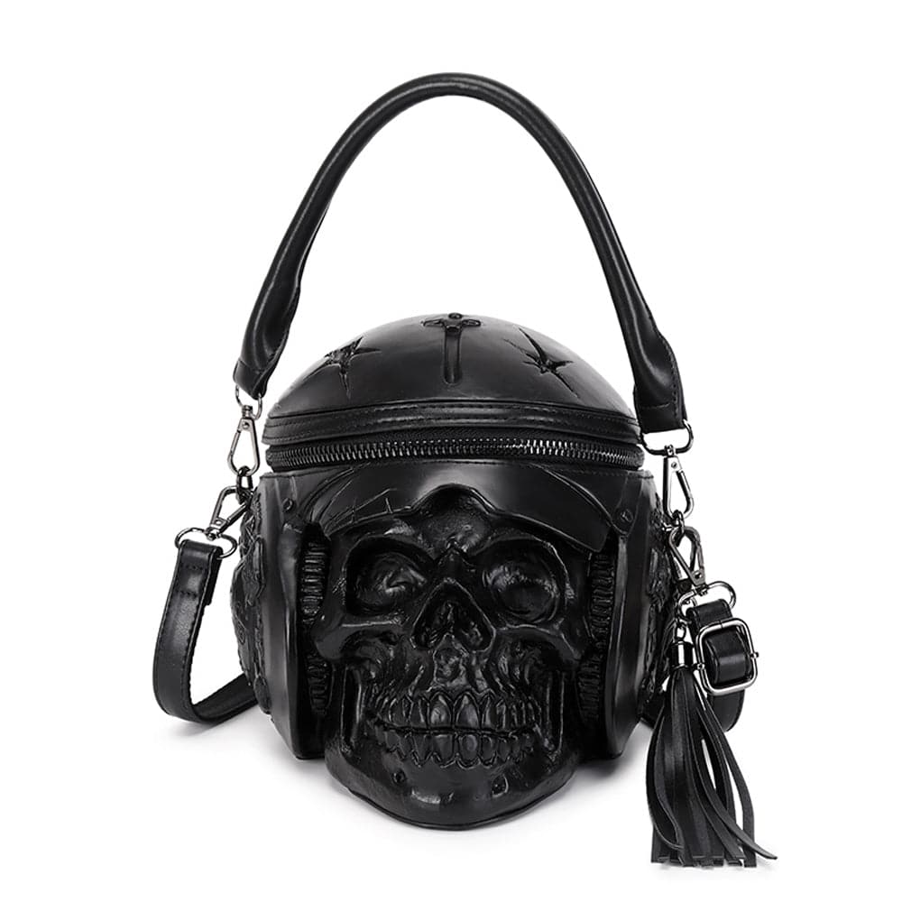 3D Backpack, Fashion 3D Skull With Helmet And Earphone Cross Body Handle Shoulder Bag-2