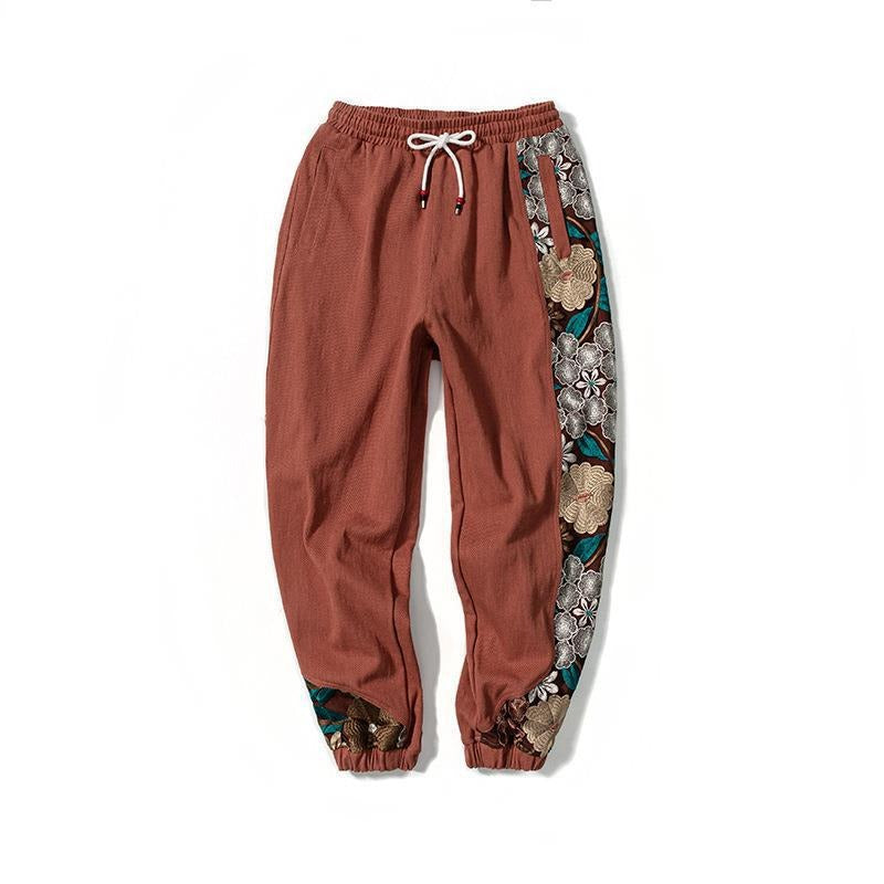 Japanese retro trendy oversized embroidered color blocking casual pants