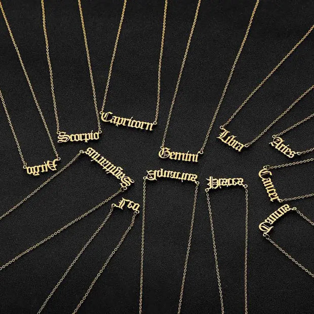 12 Zodiac Letter Constellations Pendants Necklace For Women Men Virgo Libra Scorpio Sagittarius Capricorn Aquarius Birthday Gift - Memoriex 
