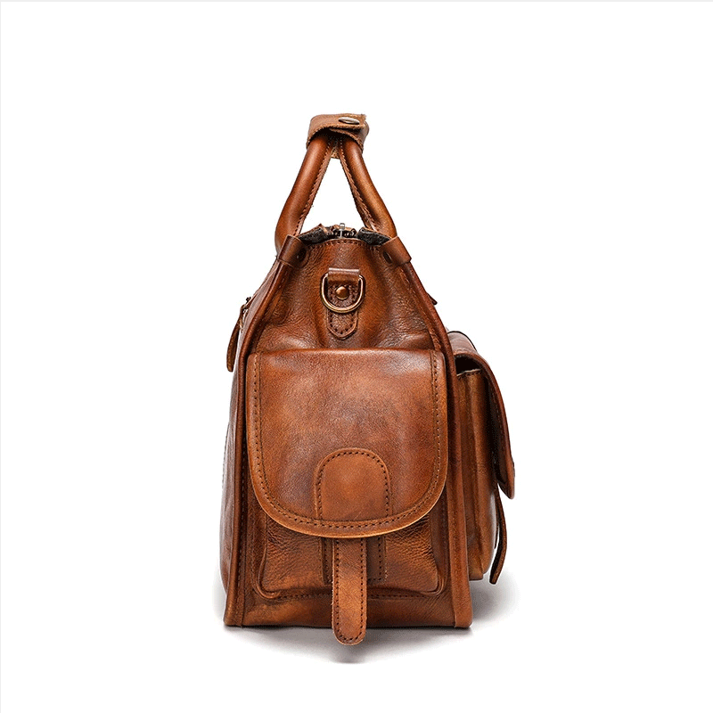 Vegetable Tanning Leather Postman Bag Briefcase Messenger Crossbody Bags-4