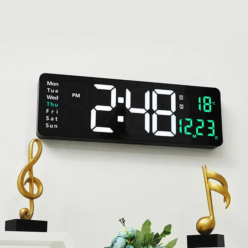 13/16 Inches Large LED Digital Wall Clock ,Wall Mounted Remote Control Temperature Date Week Display Timer Dual Alarm Clock - Memoriex 