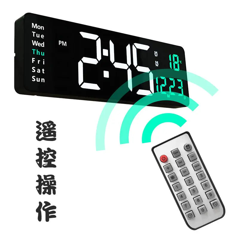 13/16 Inches Large LED Digital Wall Clock ,Wall Mounted Remote Control Temperature Date Week Display Timer Dual Alarm Clock - Memoriex 