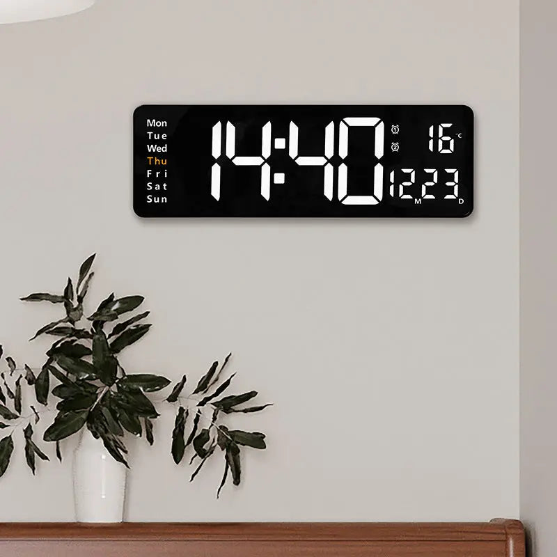 13/16 Inches Large LED Digital Wall Clock ,Wall Mounted Remote Control Temperature Date Week Display Timer Dual Alarm Clock - Memoriex 