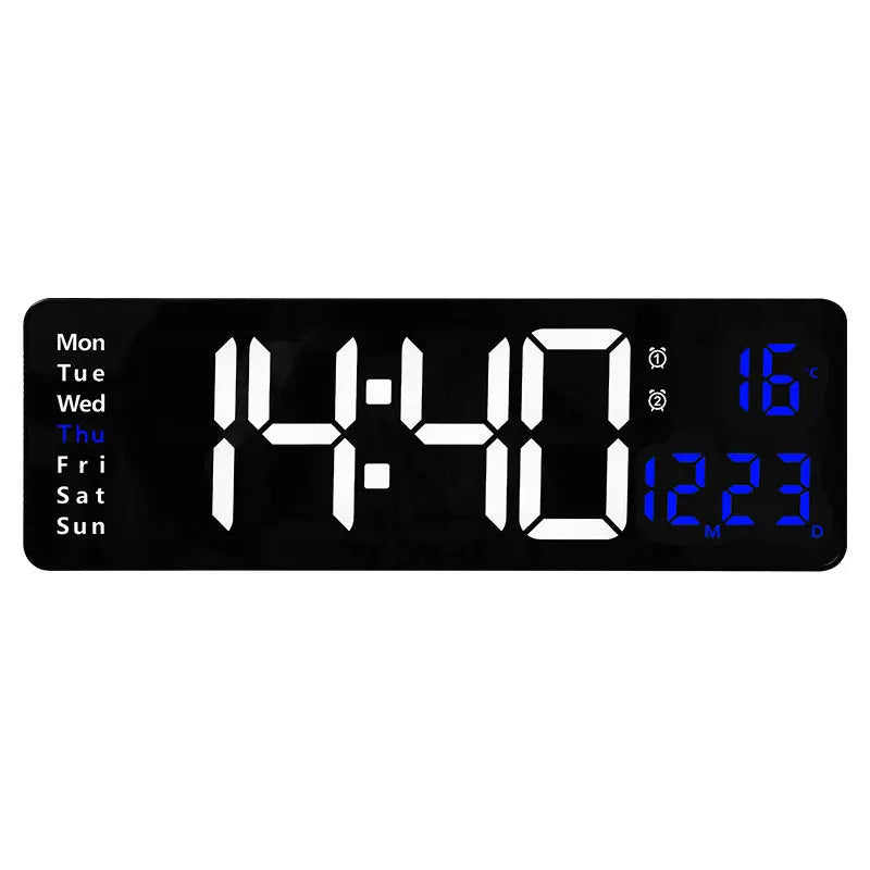 13/16 Inches Large LED Digital Wall Clock ,Wall Mounted Remote Control Temperature Date Week Display Timer Dual Alarm Clock - Memoriex 