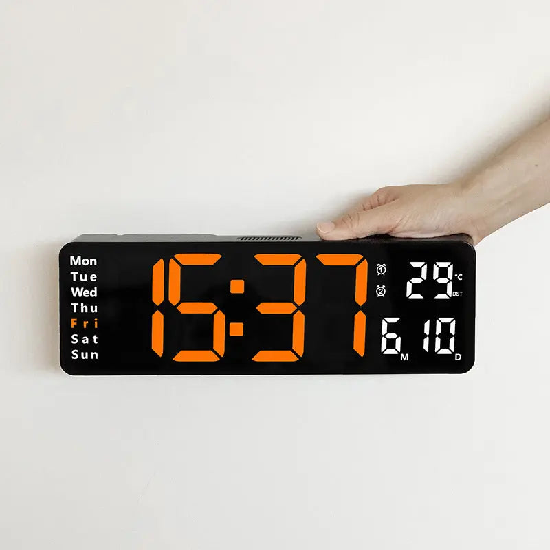 13/16 Inches Large LED Digital Wall Clock ,Wall Mounted Remote Control Temperature Date Week Display Timer Dual Alarm Clock - Memoriex 