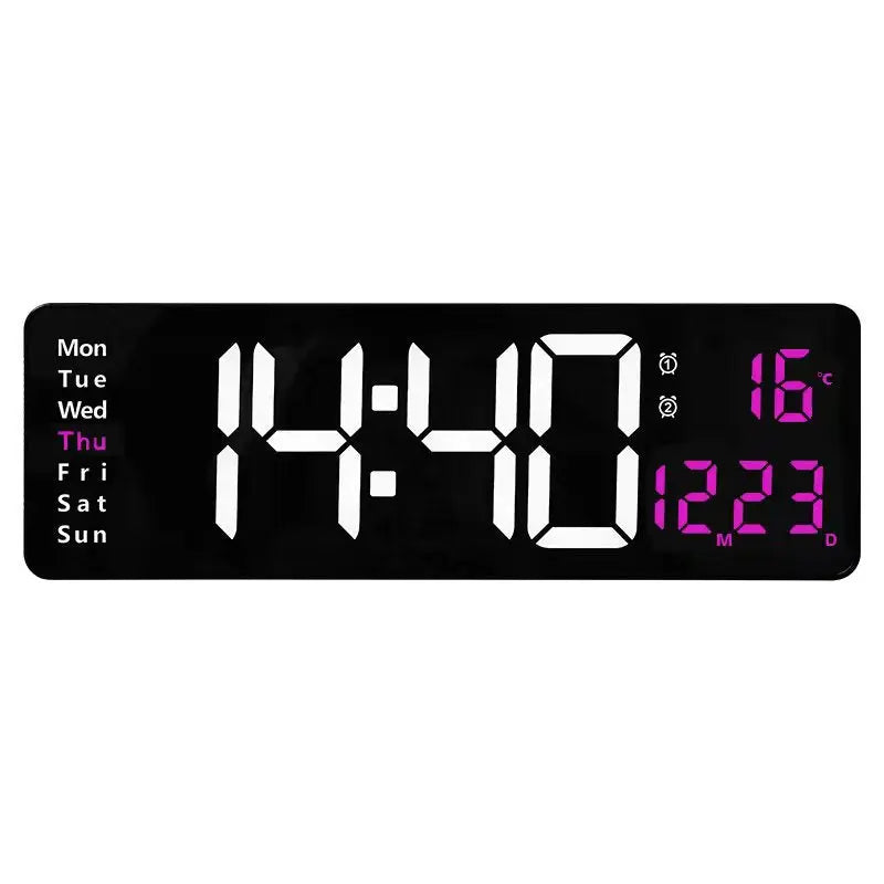 13/16 Inches Large LED Digital Wall Clock ,Wall Mounted Remote Control Temperature Date Week Display Timer Dual Alarm Clock - Memoriex 