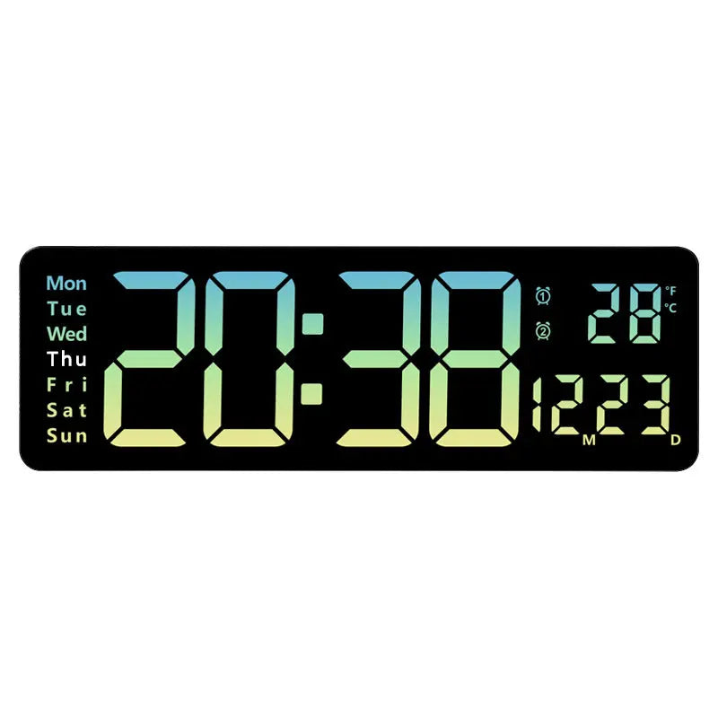 13/16 Inches Large LED Digital Wall Clock ,Wall Mounted Remote Control Temperature Date Week Display Timer Dual Alarm Clock - Memoriex 