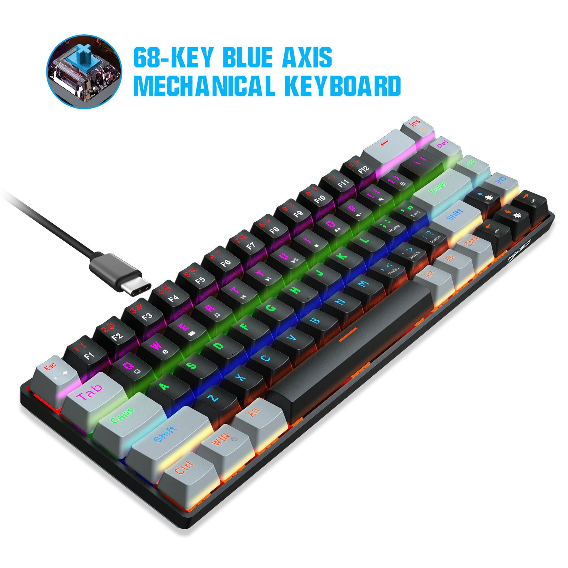 New 68 key RGB luminous esports game with blue and red axis mechanical keyboard laptop MAC 60% - Memoriex 