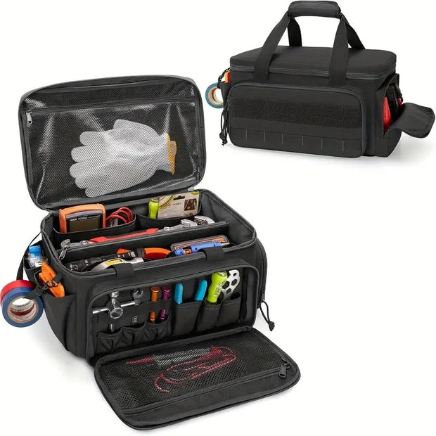 14" Heavy-Duty Tool: 2 Bags + Non-Slip Organizer (for Electricians, Multi-Pocket) - Memoriex 