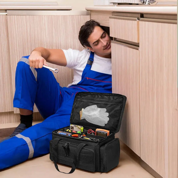 14" Heavy-Duty Tool: 2 Bags + Non-Slip Organizer (for Electricians, Multi-Pocket) - Memoriex 