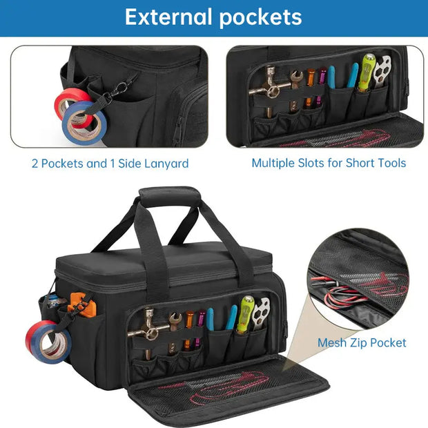 14" Heavy-Duty Tool: 2 Bags + Non-Slip Organizer (for Electricians, Multi-Pocket) - Memoriex 
