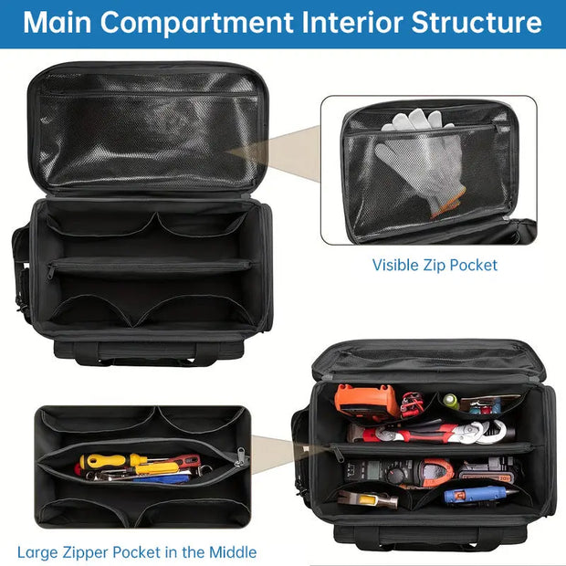 14" Heavy-Duty Tool: 2 Bags + Non-Slip Organizer (for Electricians, Multi-Pocket) - Memoriex 
