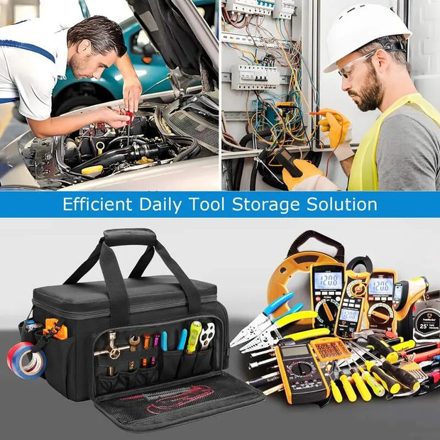 14" Heavy-Duty Tool: 2 Bags + Non-Slip Organizer (for Electricians, Multi-Pocket) - Memoriex 