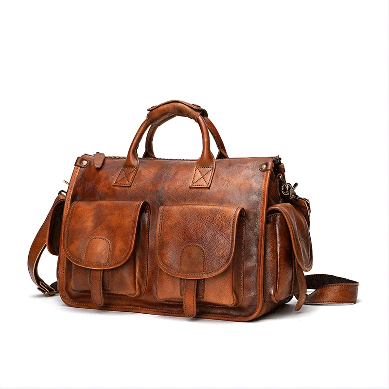 Vegetable Tanning Leather Postman Bag Briefcase Messenger Crossbody Bags-3