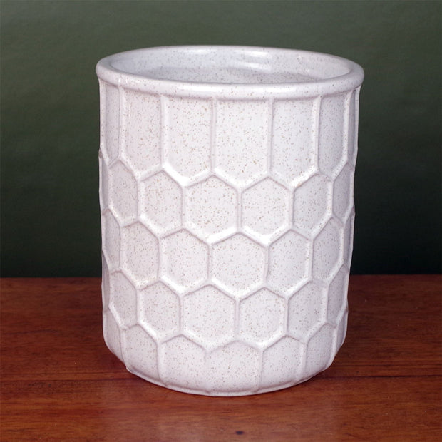 16cm White Honeycomb Ceramic Planter - Memoriex 
