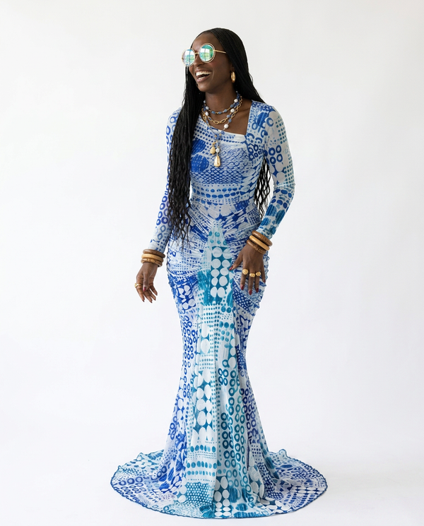 Limitless Printed Ruched Maxi Dress-0