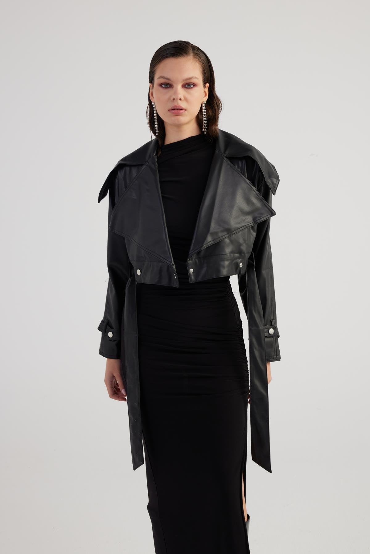 Neeko Black Faux Leather Cropped Jacket-1