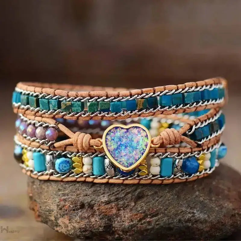 Blue Heart Opal Leather  Bracelet-0