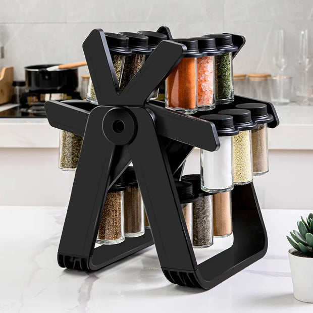 18 Cans Of Rotating Ferris Wheel Glass Seasoning Rack Set Seasoning Bottle Seasoning Jar Seasoning Jar - Memoriex 