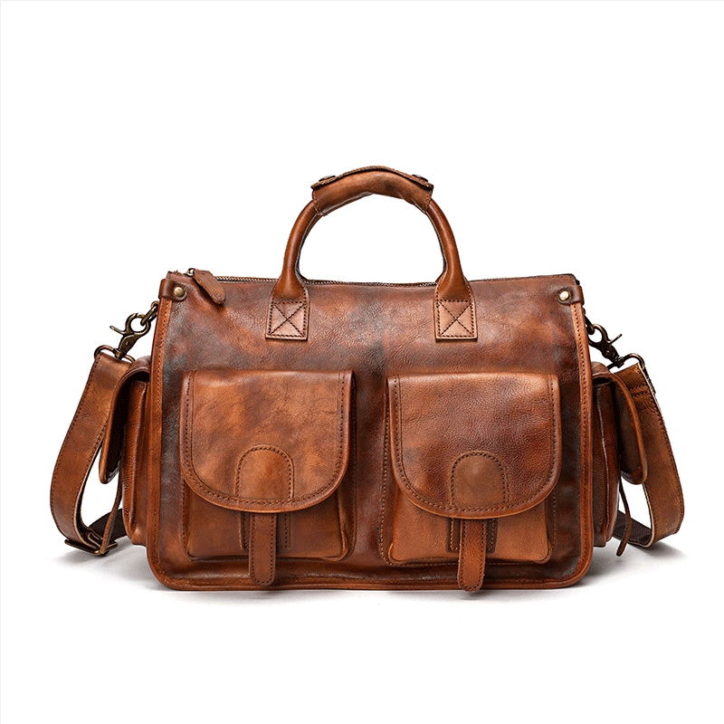 Vegetable Tanning Leather Postman Bag Briefcase Messenger Crossbody Bags-1