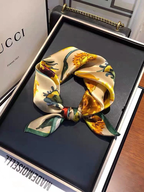 Printed Small Square Scarf — Silky-Feel Neckerchief for Neck, Hair &...